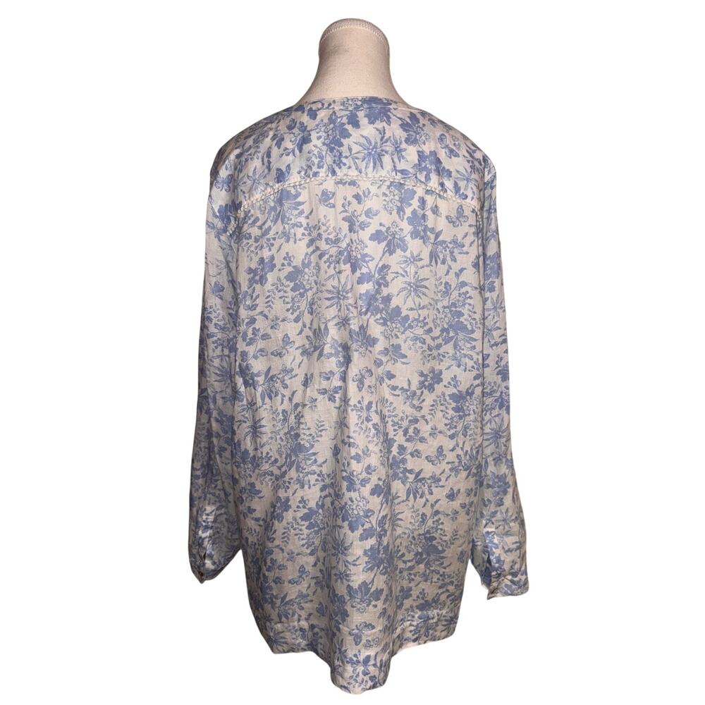 J. Jill Love Linen Floral Tunic Top Large Blue White 100% Linen Long Sleeve Boho - Picture 10 of 12
